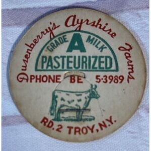 Antique Milk Bottle Cap (5) Dusenberry Ayrshire Farms Dairy Troy, NY‎ Grade A